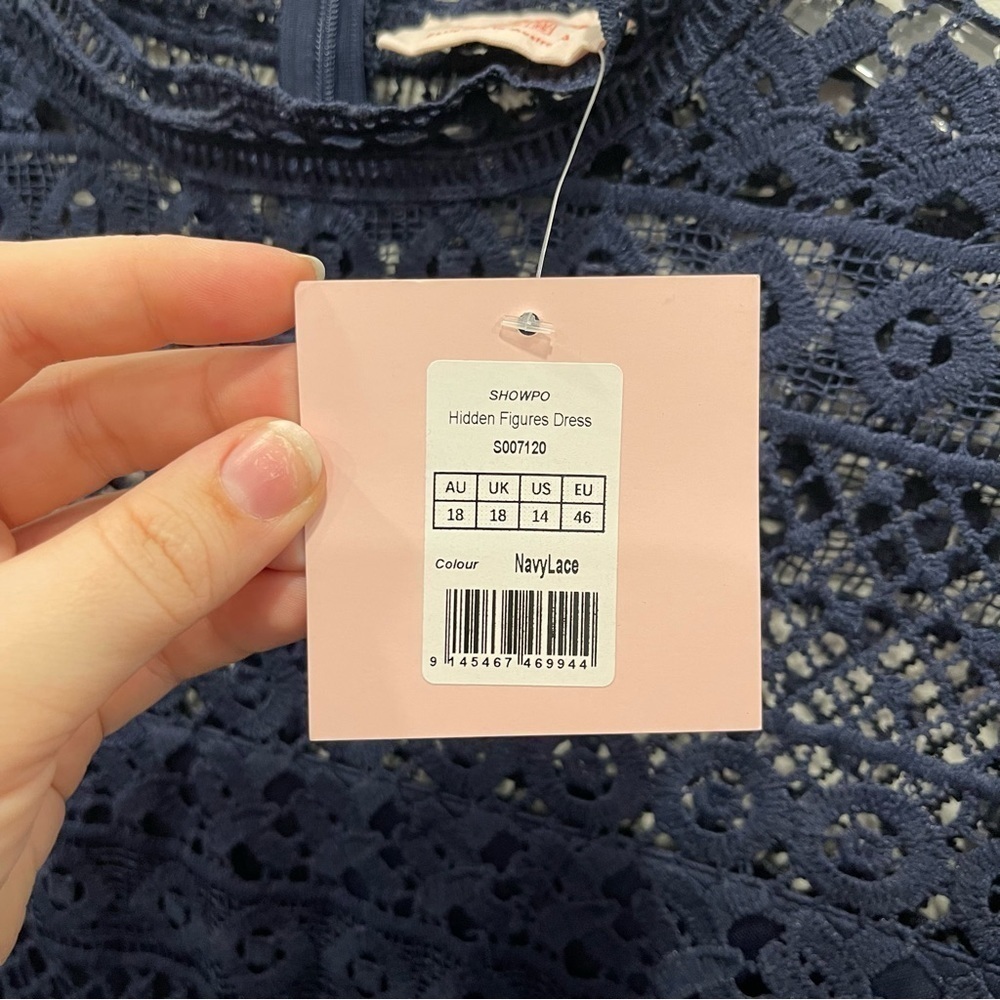 Showpo Hidden Figures Mini Dress in Navy Lace Women’s 14 A-Line High Neck - Picture 9 of 16